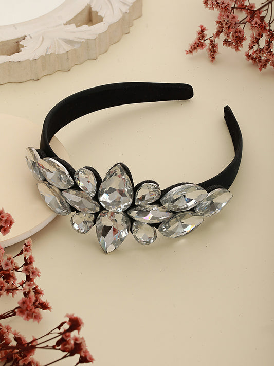 Grey Stone Studded & Black Embellished Hairband - Jazzandsizzle