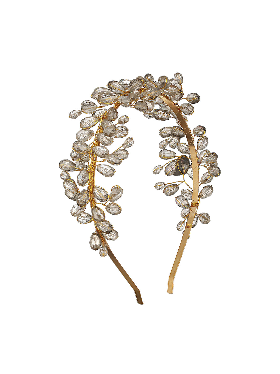 Gold-Toned Grey Pearl Studded Flower Tiara Hairband - Jazzandsizzle