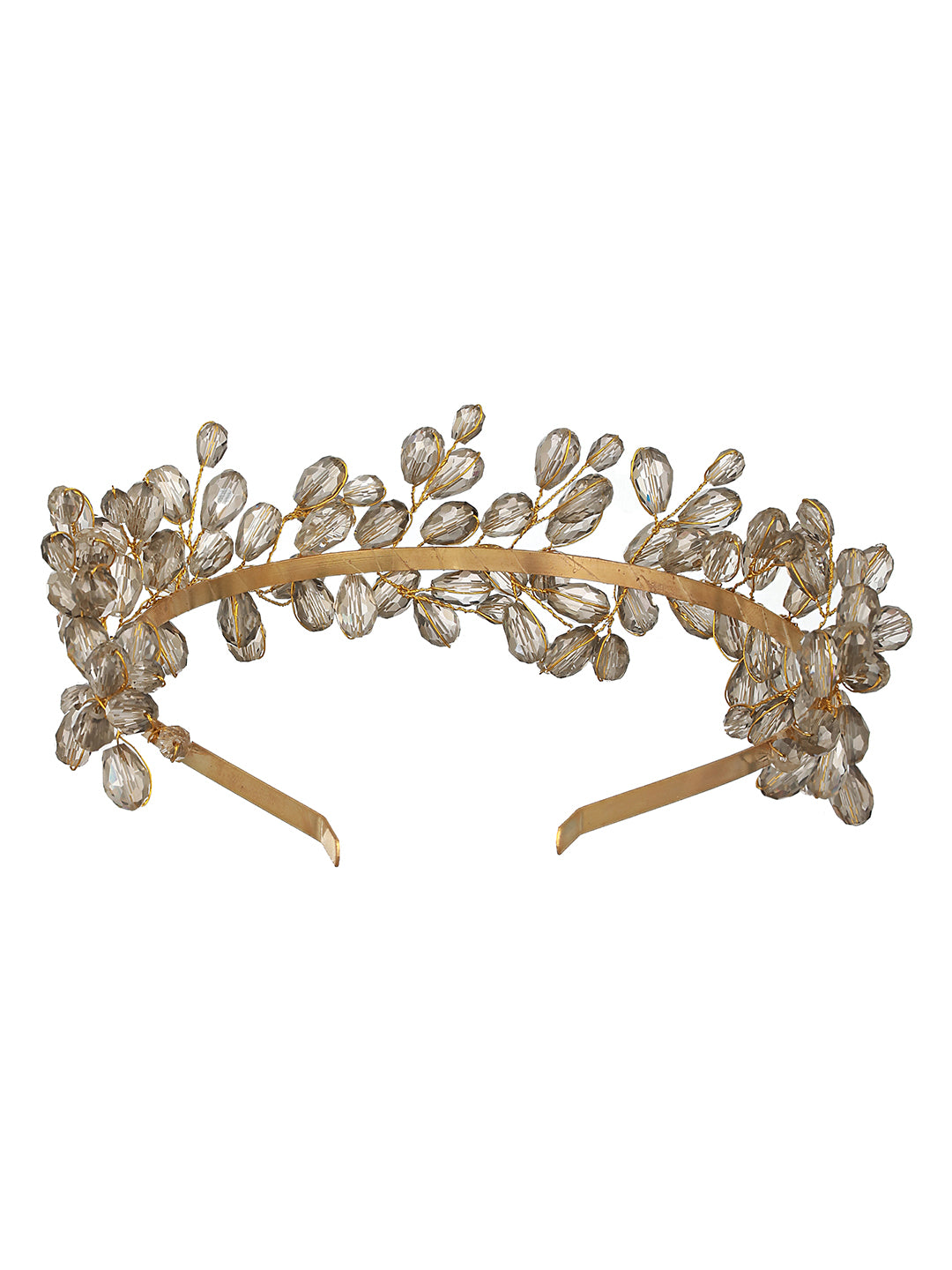 Gold-Toned Grey Pearl Studded Flower Tiara Hairband - Jazzandsizzle