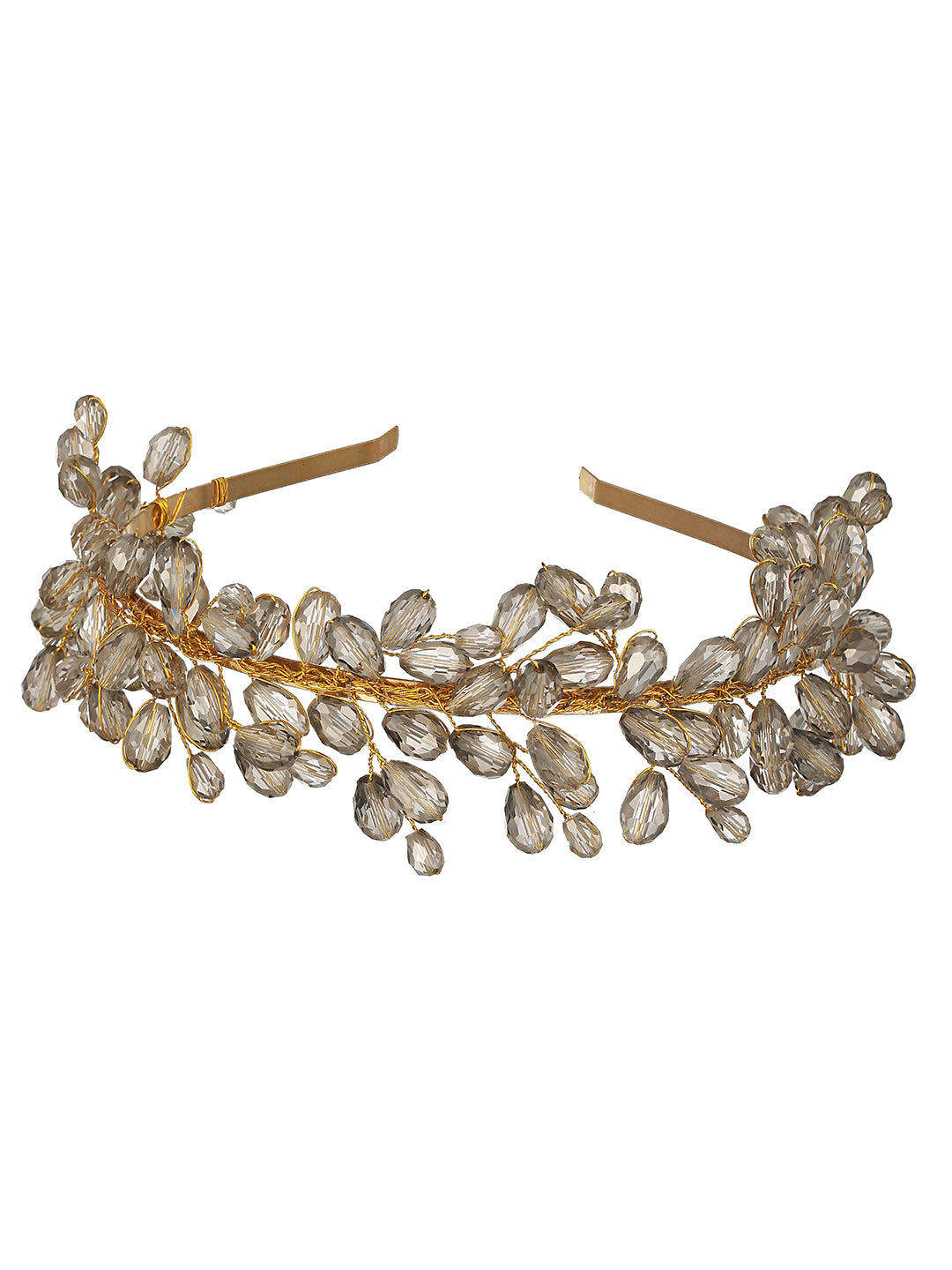 Gold-Toned Grey Pearl Studded Flower Tiara Hairband - Jazzandsizzle