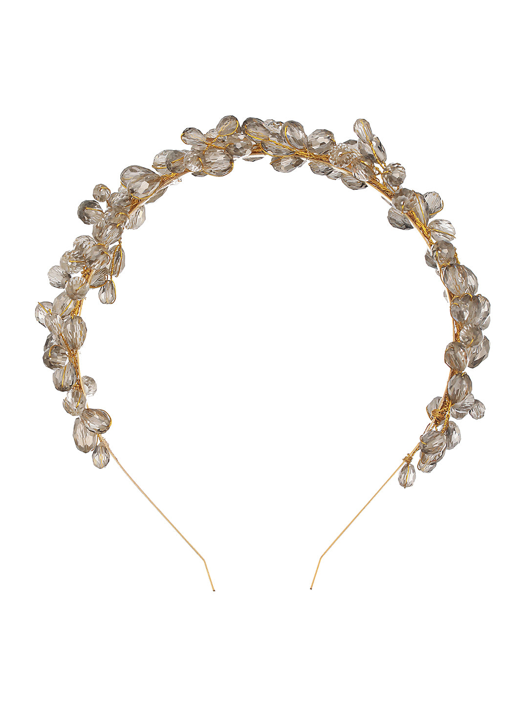 Gold-Toned Grey Pearl Studded Flower Tiara Hairband - Jazzandsizzle