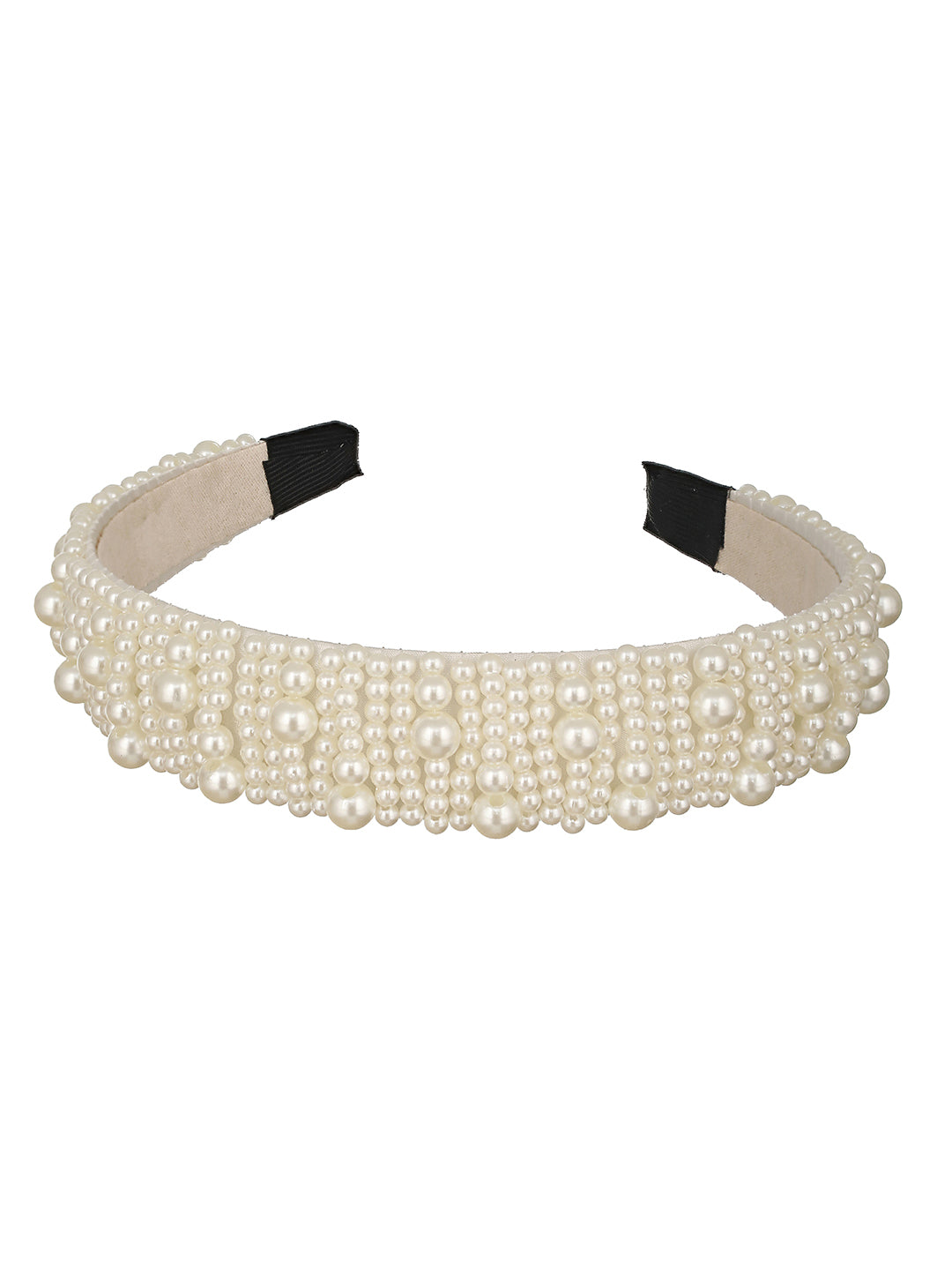 Gold-Toned & White Pearl Beaded Embellished Hairband - Jazzandsizzle