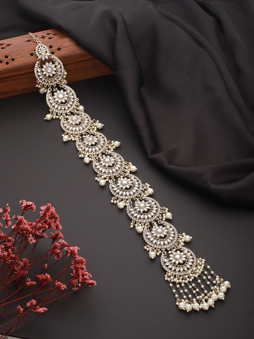 Kundan Studded & Pearl Beaded Embellished Choti Hair Accessories