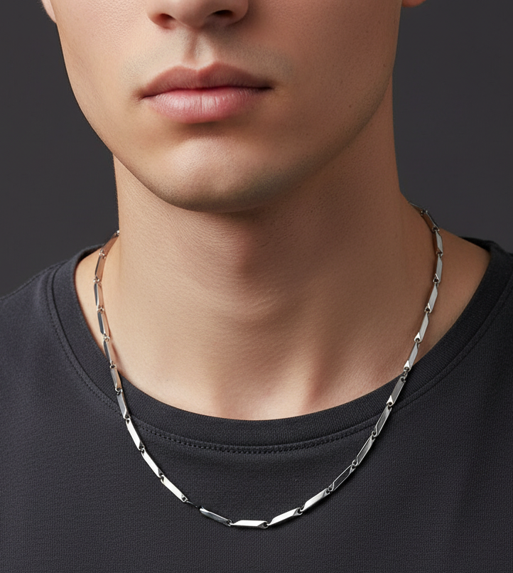 Jazz And Sizzle Silver-Titanium Plated Mens Seed Chain Fashion Necklace