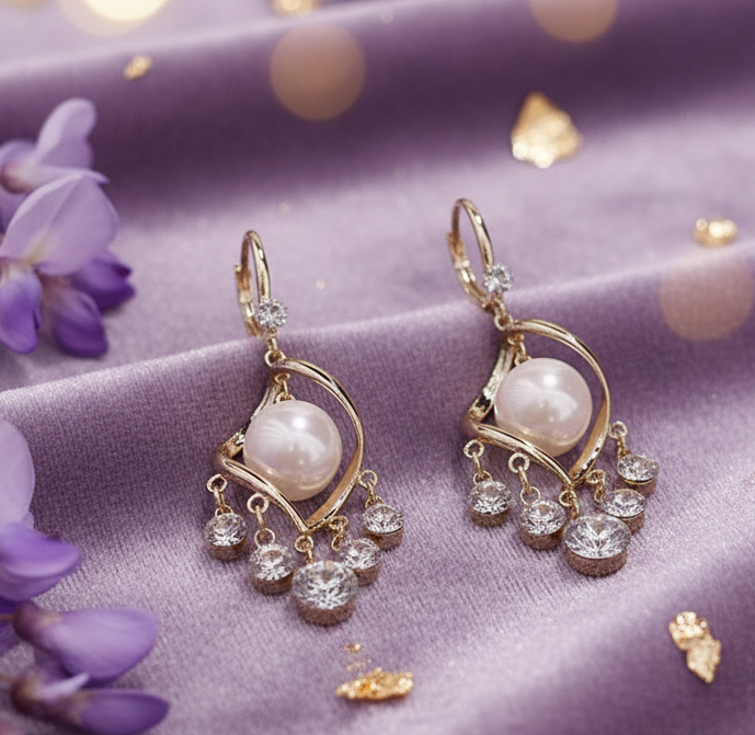 Jazz And Sizzle Stylish Gold Bow Stud Long Earrings With Ball Drop