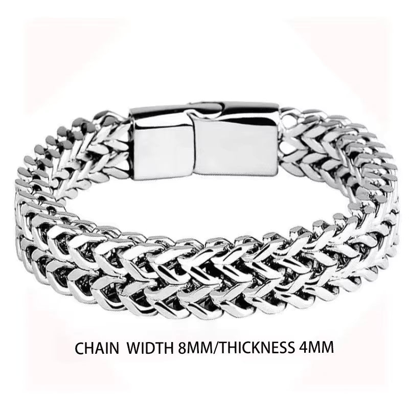 Jazz And Sizzle Men's Heavy Punk Double Curb Cuban Rombo Silver Chain Bracelet
