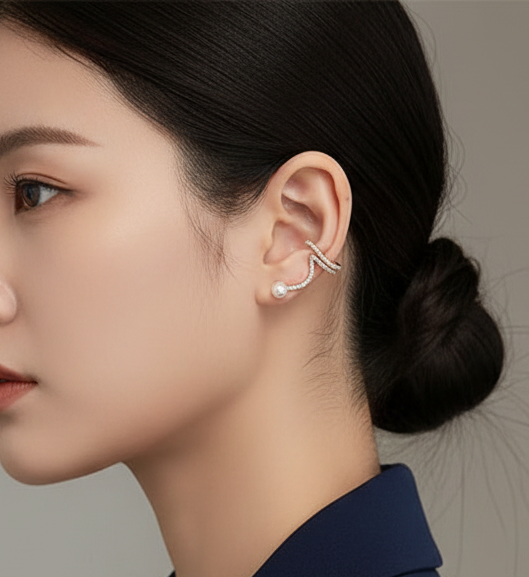 Rhinestone Pearl Climber Crawler Earrings for Women Gold Pearl Ear Cuff Pearl Cartilage No Pierced Earrings Jewelry Gifts for Women