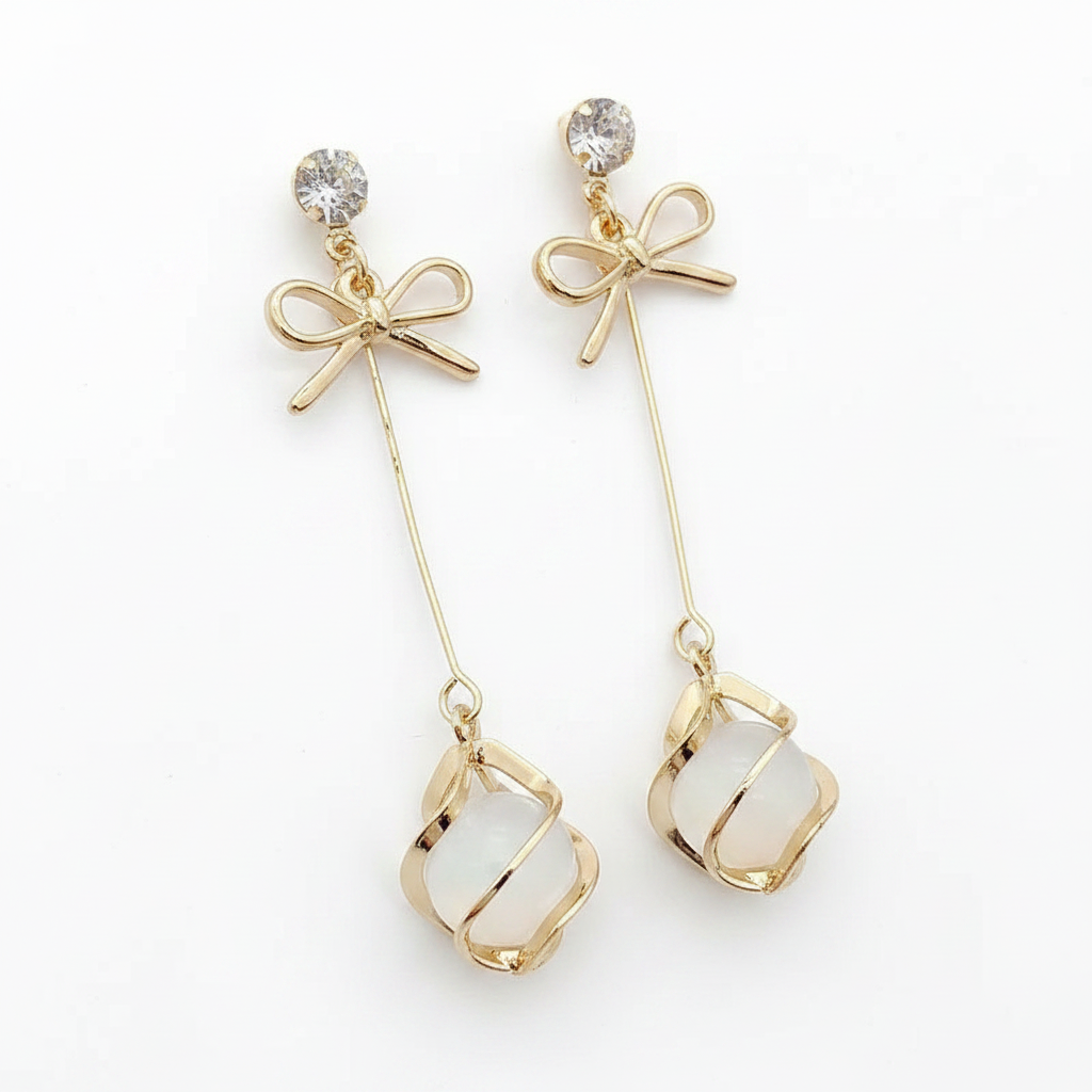 Jazz And Sizzle Gold Plated Bow Knot Long Drop Earrings For Women & Girls