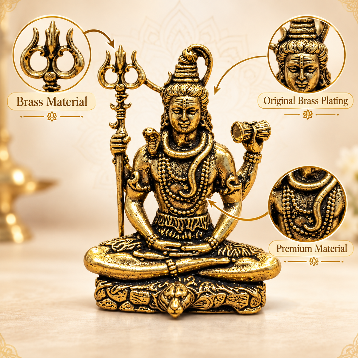 Antique Gold-Toned Brass Lord Shiva Idol-JS-IDL-014