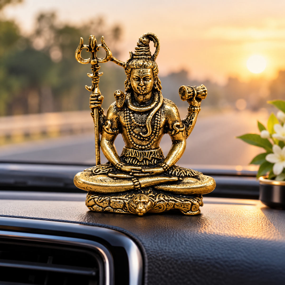 Antique Gold-Toned Brass Lord Shiva Idol-JS-IDL-014