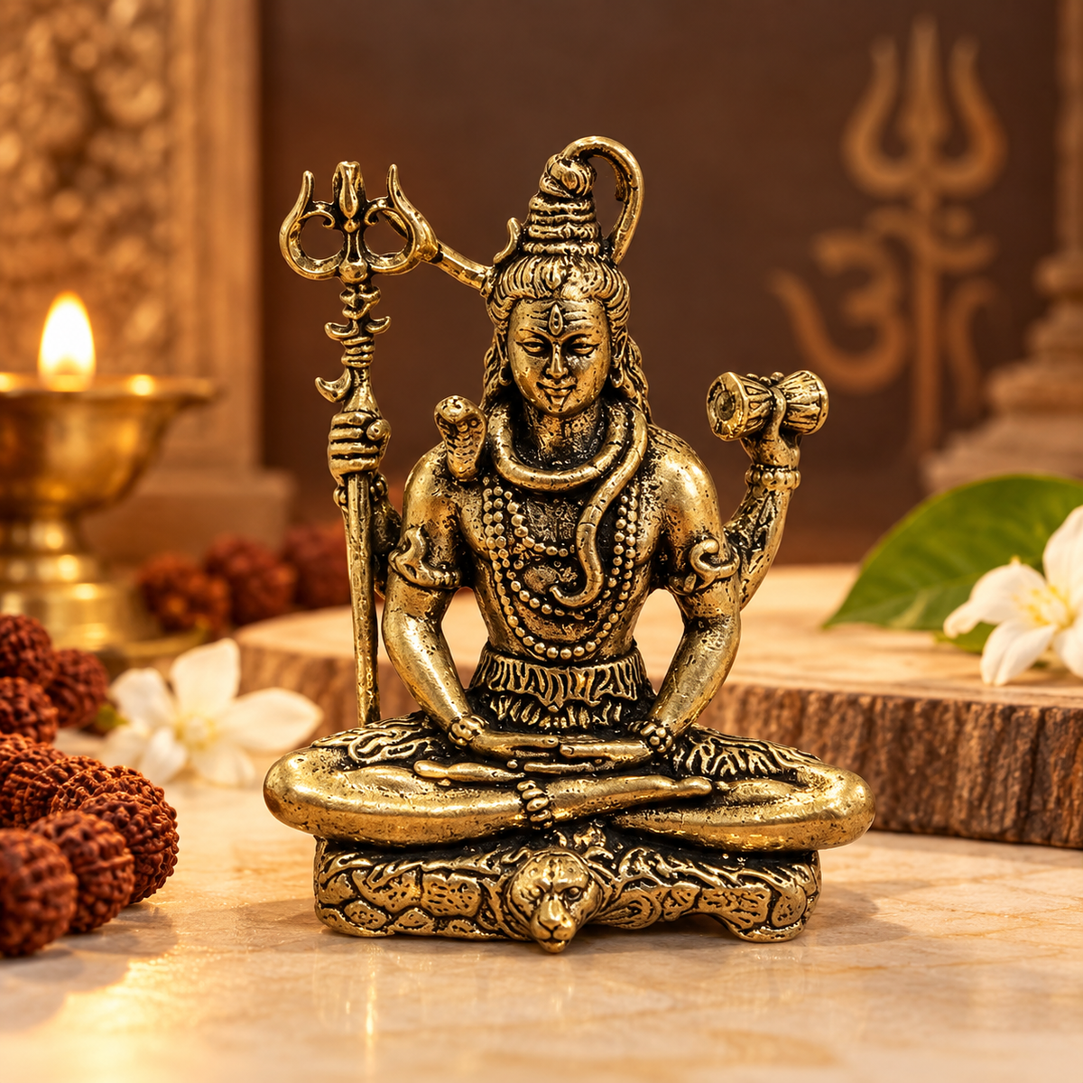 Antique Gold-Toned Brass Lord Shiva Idol-JS-IDL-014