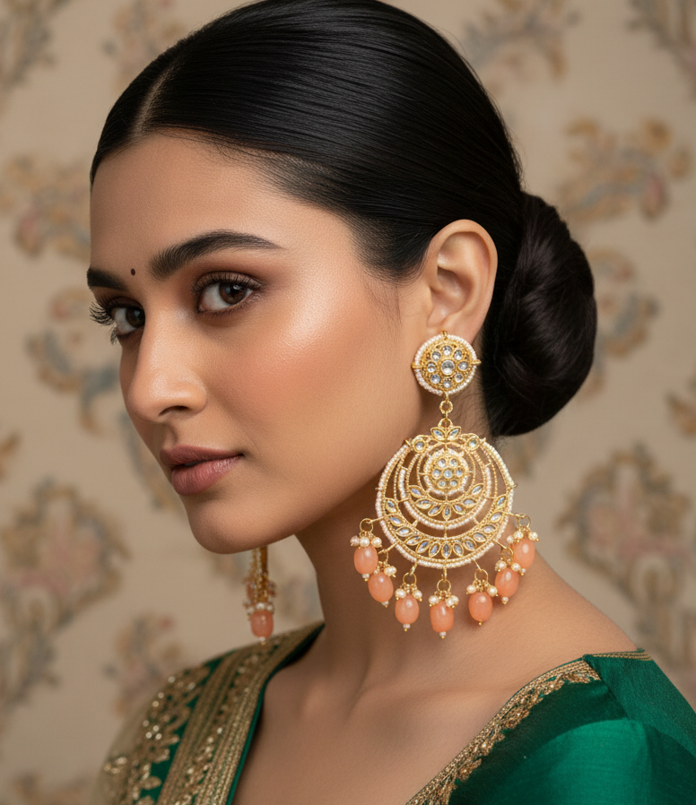 Artificial Stone Studded & Beaded Chandbali Earrings