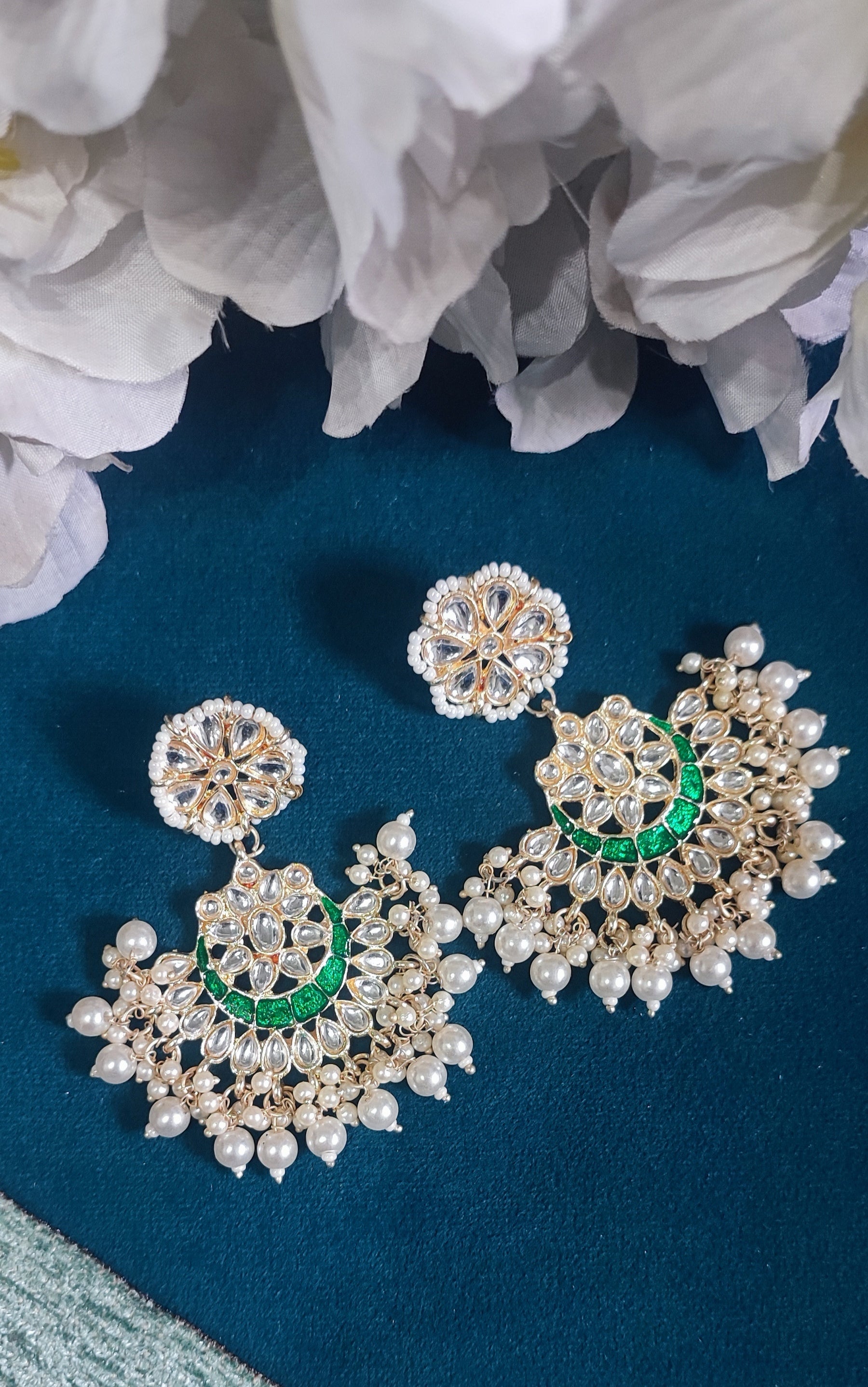 Jazz And Sizzle Gold Plated & Pearl Beaded Kundan Studded Minakari Chandbali Earrings