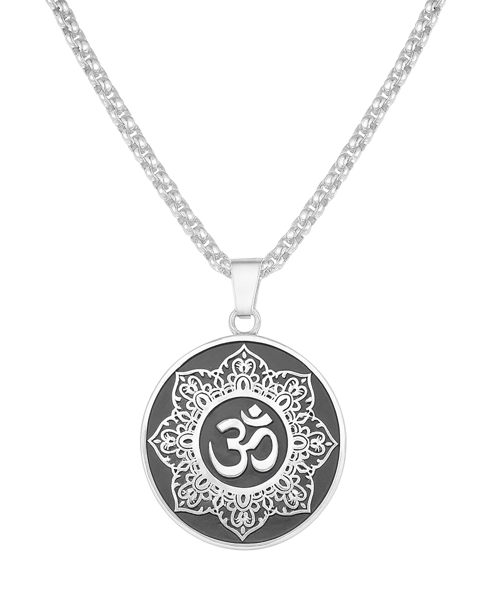 Jazz And Sizzle Silver Tone Om Mandala Spiritual Pendant Chain Necklace