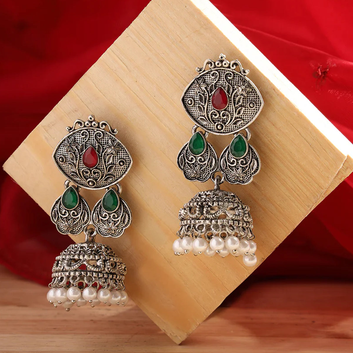 Jazz And Sizzle Set Of 3 Oxidized & Gold Plated Shell, Elephant & Floral Earrings Combo