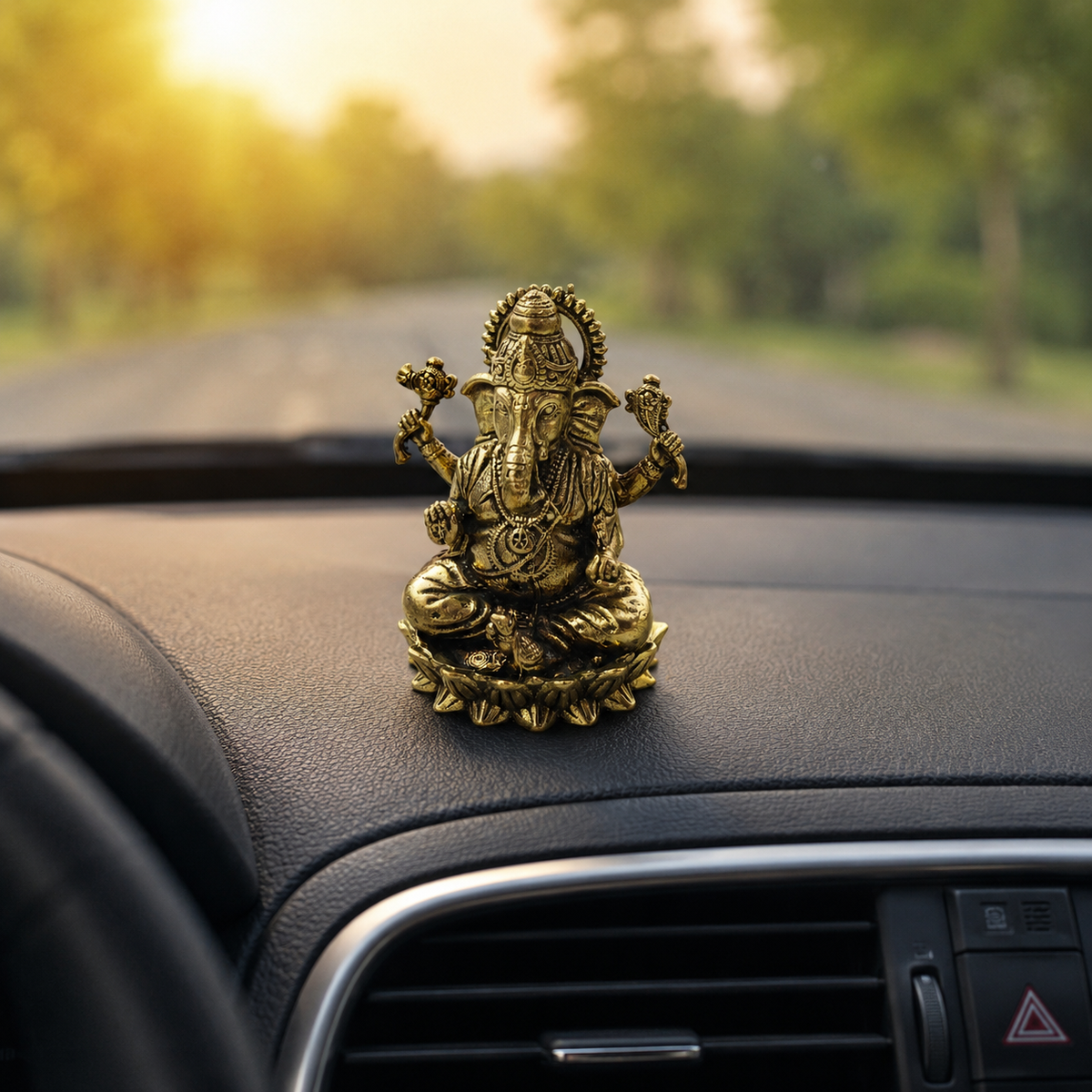 Antique Gold-Toned Brass Lord Ganesha Idol for Home, Office & Car Dashboard-IDL-0012