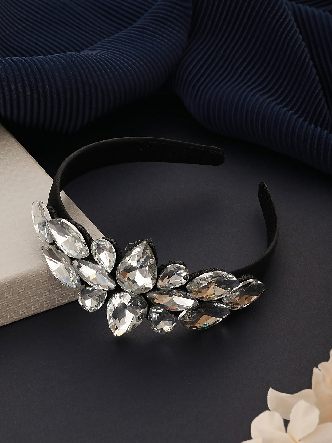 Grey Stone Studded & Black Embellished Hairband - Jazzandsizzle