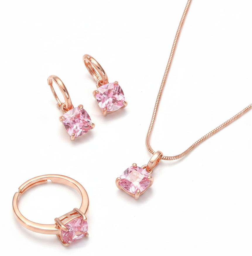 Rosé Luxe Zircon Pendant, Ring & Earrings Set