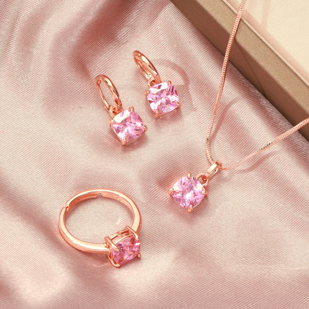 Rosé Luxe Zircon Pendant, Ring & Earrings Set