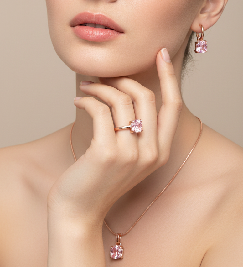 Rosé Luxe Zircon Pendant, Ring & Earrings Set