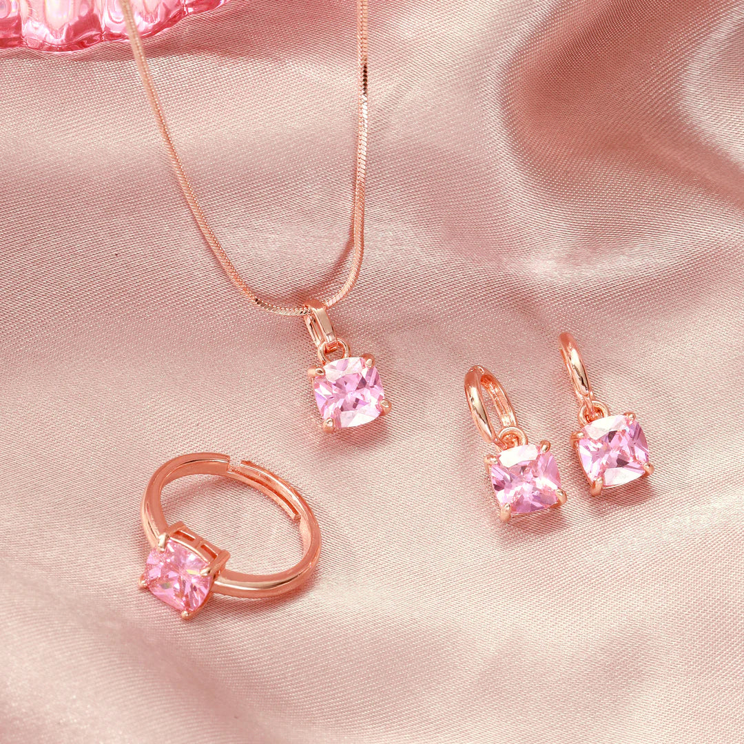 Rosé Luxe Zircon Pendant, Ring & Earrings Set