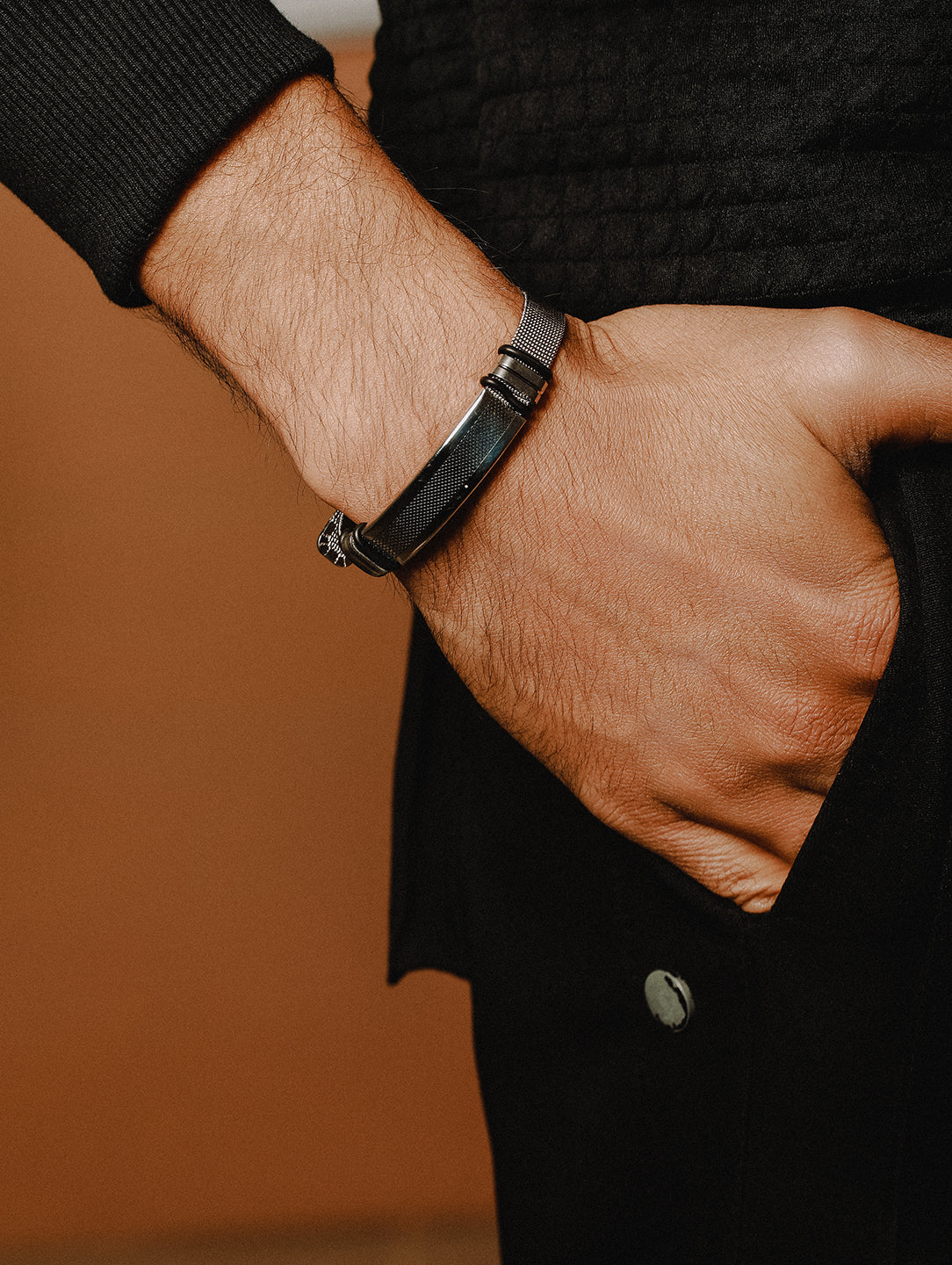 Jazz And Sizzle Rhodium-Plated & Black Wraparound Men Bracelet - Jazzandsizzle