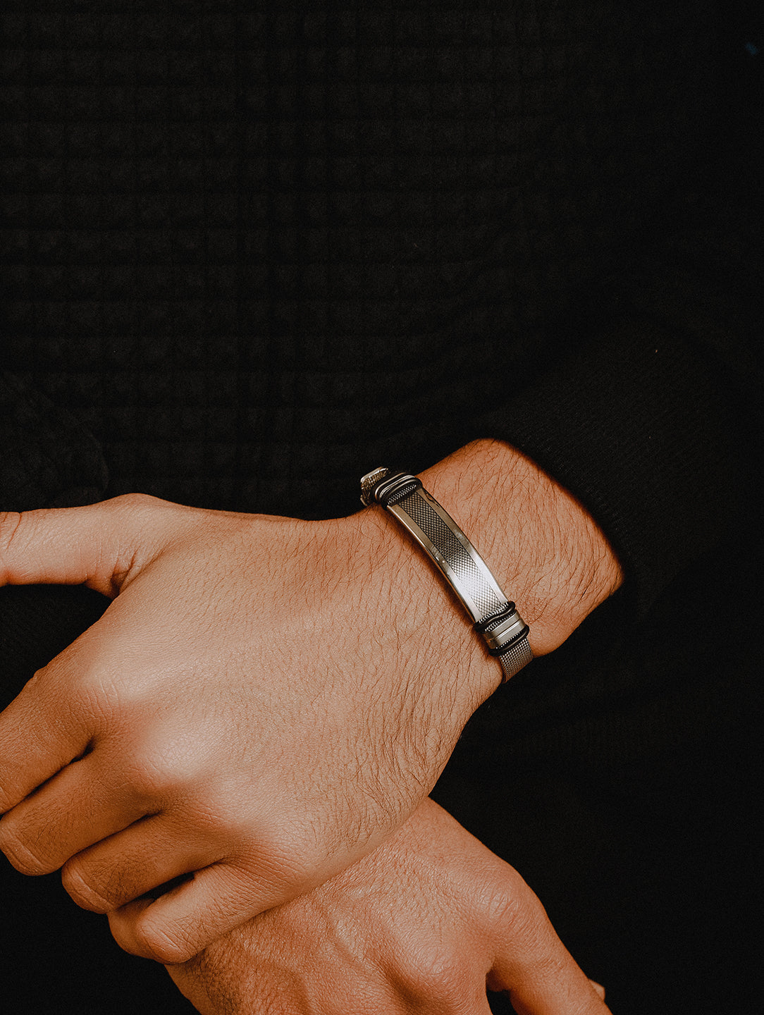 Jazz And Sizzle Rhodium-Plated & Black Wraparound Men Bracelet - Jazzandsizzle