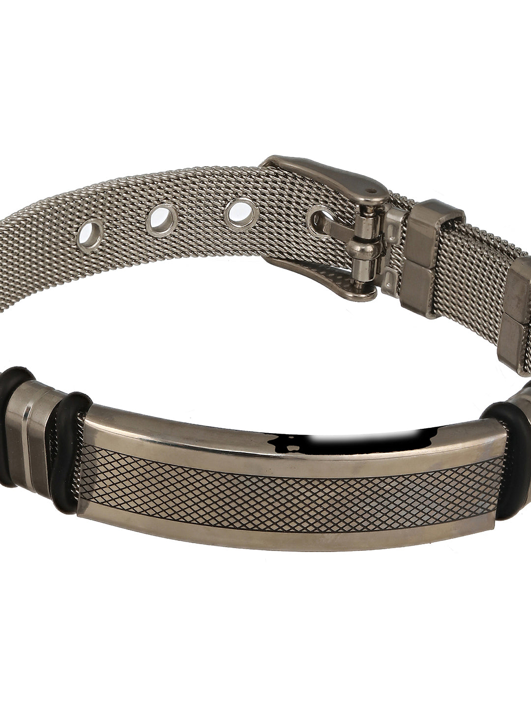 Jazz And Sizzle Rhodium-Plated & Black Wraparound Men Bracelet - Jazzandsizzle