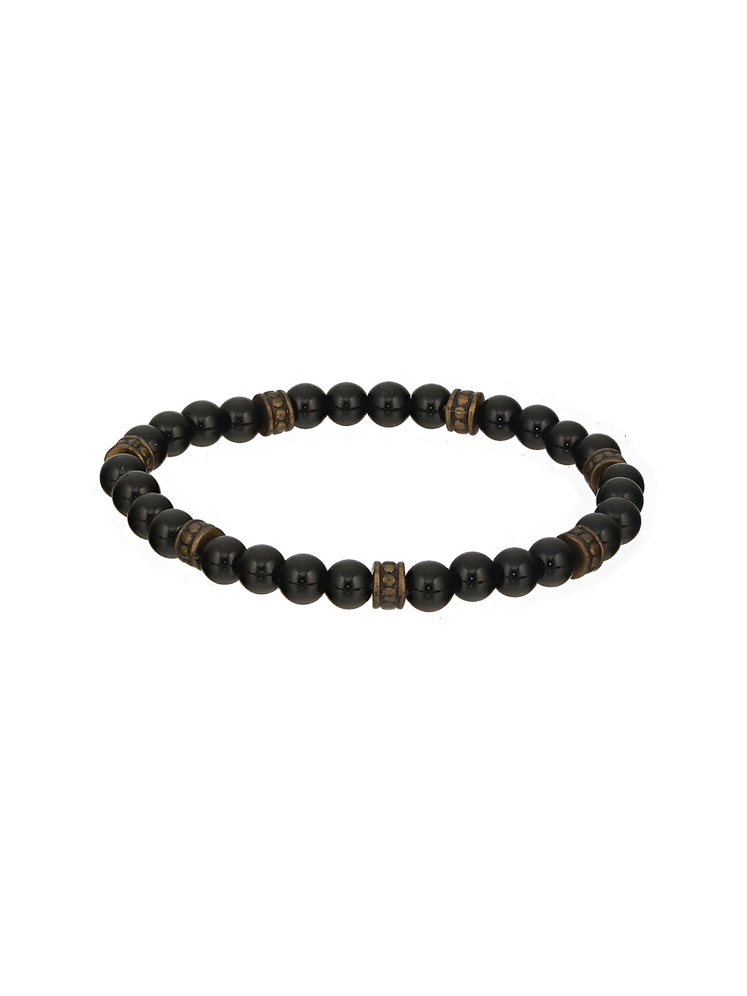 Men Pack of 3 Brown and Black Elasticated Semi Precious Beaded bracelet - Jazzandsizzle