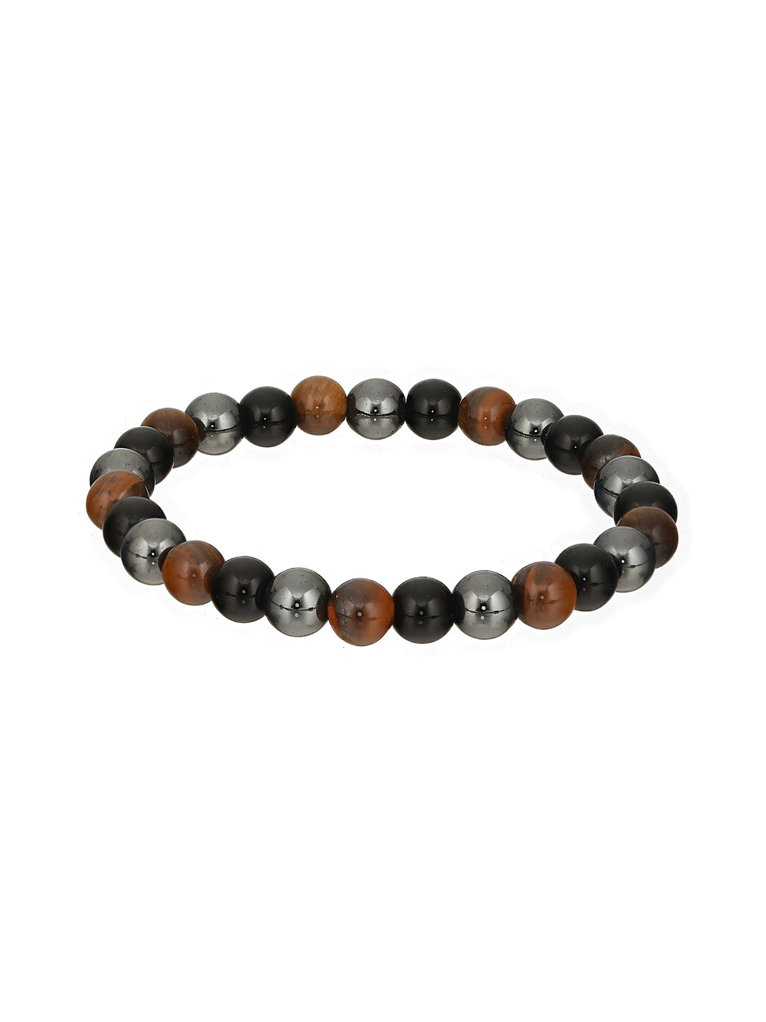 Men Pack of 3 Brown and Black Elasticated Semi Precious Beaded bracelet - Jazzandsizzle