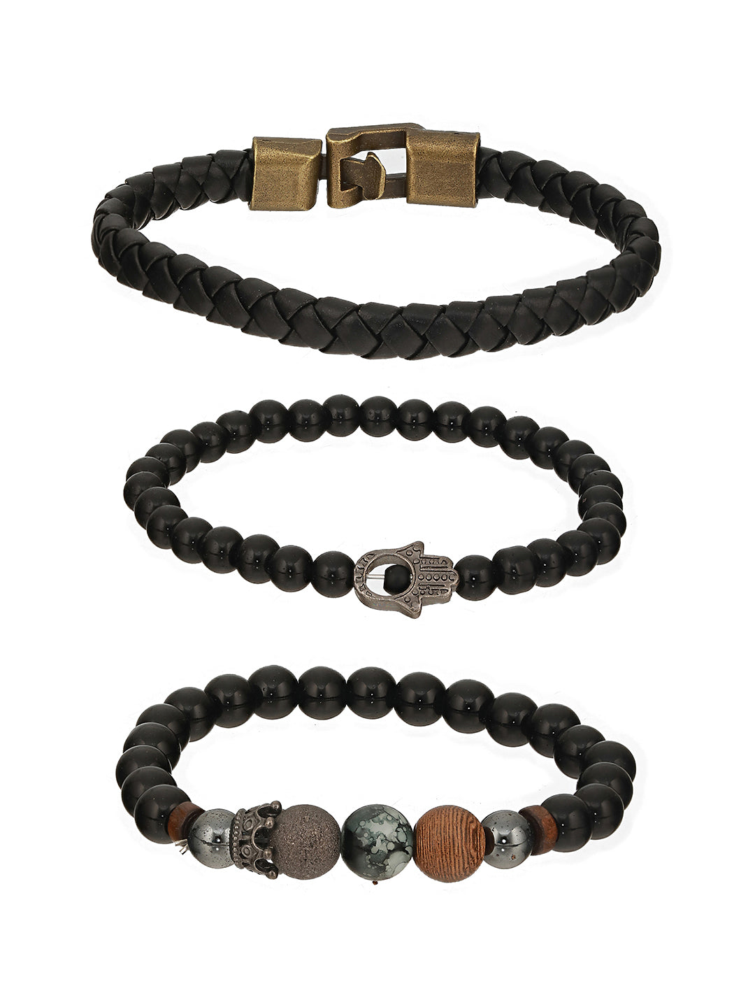 Men Pack of 3 Black Elasticated & Handcrafted Bracelets - Jazzandsizzle