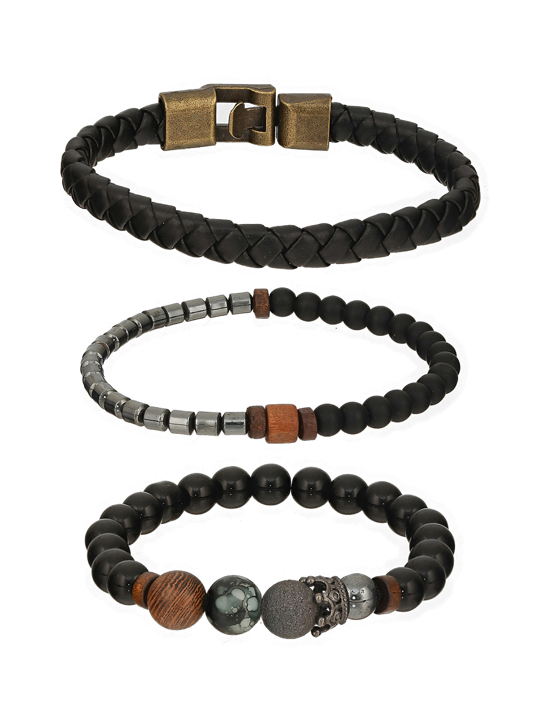 Men Pack of 3 Brown and Black Elasticated Beaded bracelet - Jazzandsizzle