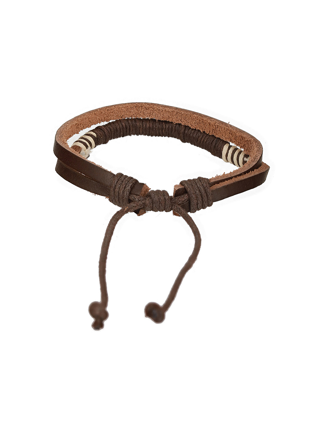 Men Pack of 4 Brown & Black-Coloured Leather & Beads Wraparound Bracelet - Jazzandsizzle