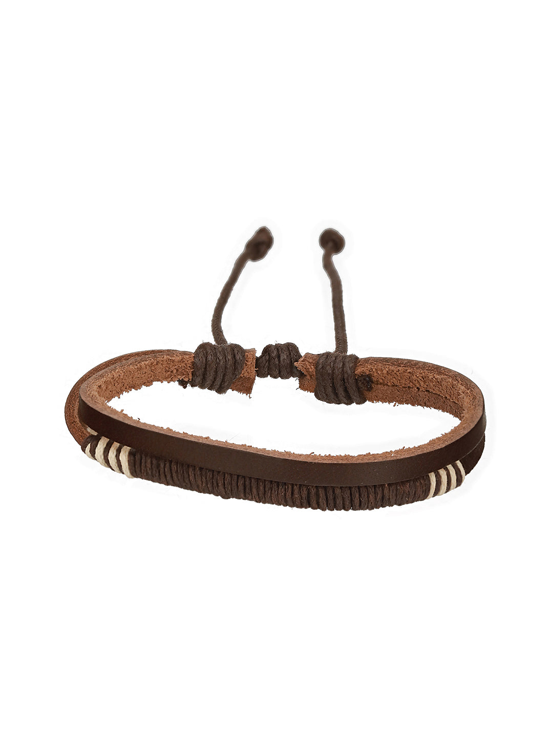 Men Pack of 4 Brown & Black-Coloured Leather & Beads Wraparound Bracelet - Jazzandsizzle