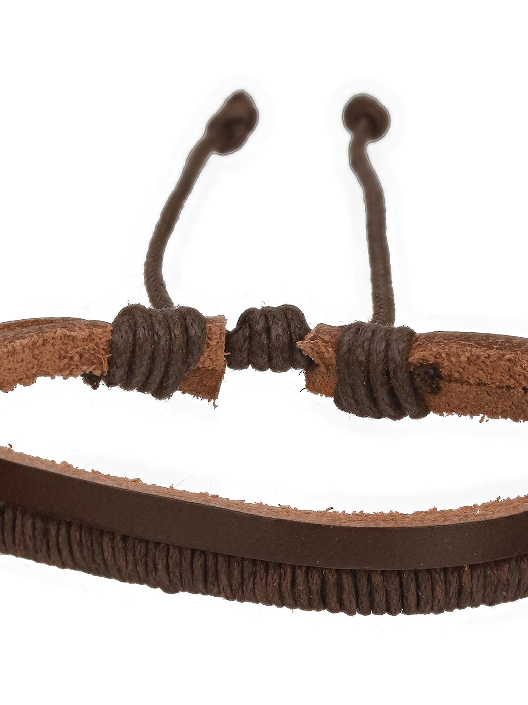 Men Pack of 4 Brown & Black-Coloured Leather & Beads Wraparound Bracelet - Jazzandsizzle