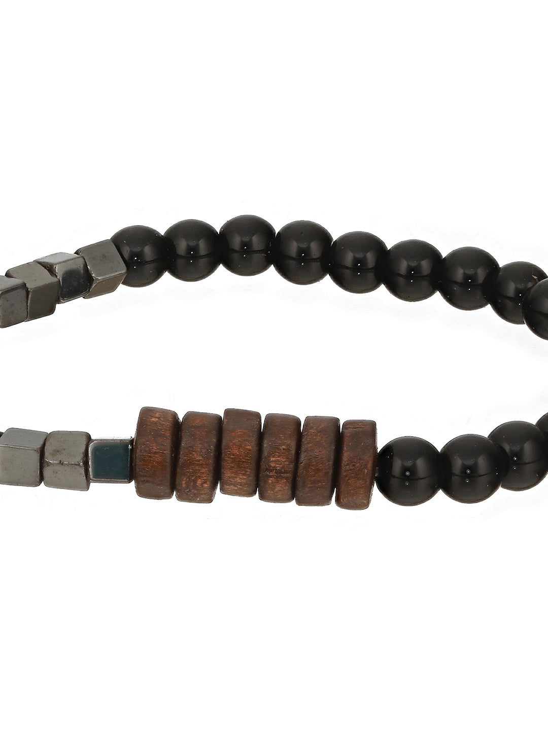Men Pack of 4 Brown & Black-Coloured Leather & Beads Wraparound Bracelet - Jazzandsizzle