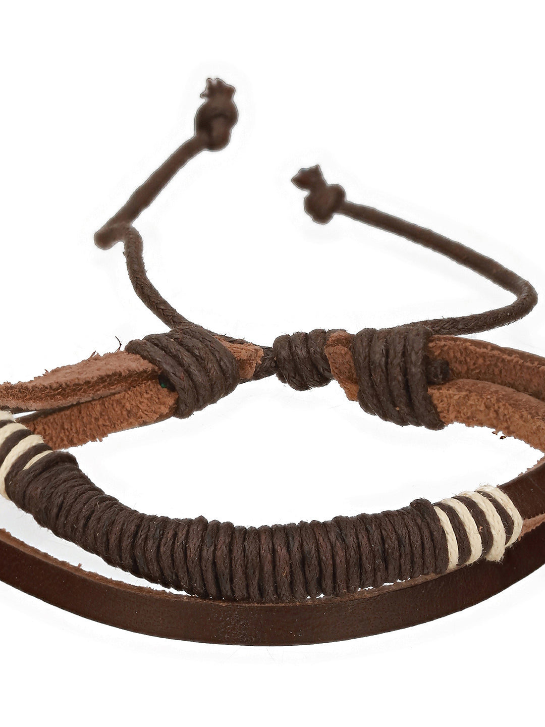 Men Pack of 4 Brown & Coffee Brown Beads Leather Bracelet - Jazzandsizzle
