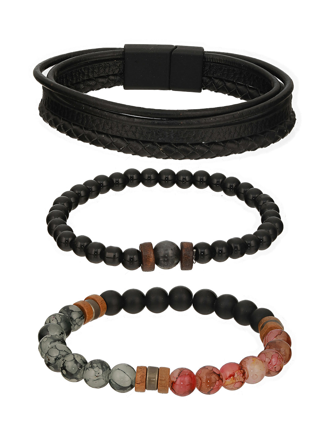 Men Pack of 3 Black & Brown Handcrafted Bracelet - Jazzandsizzle