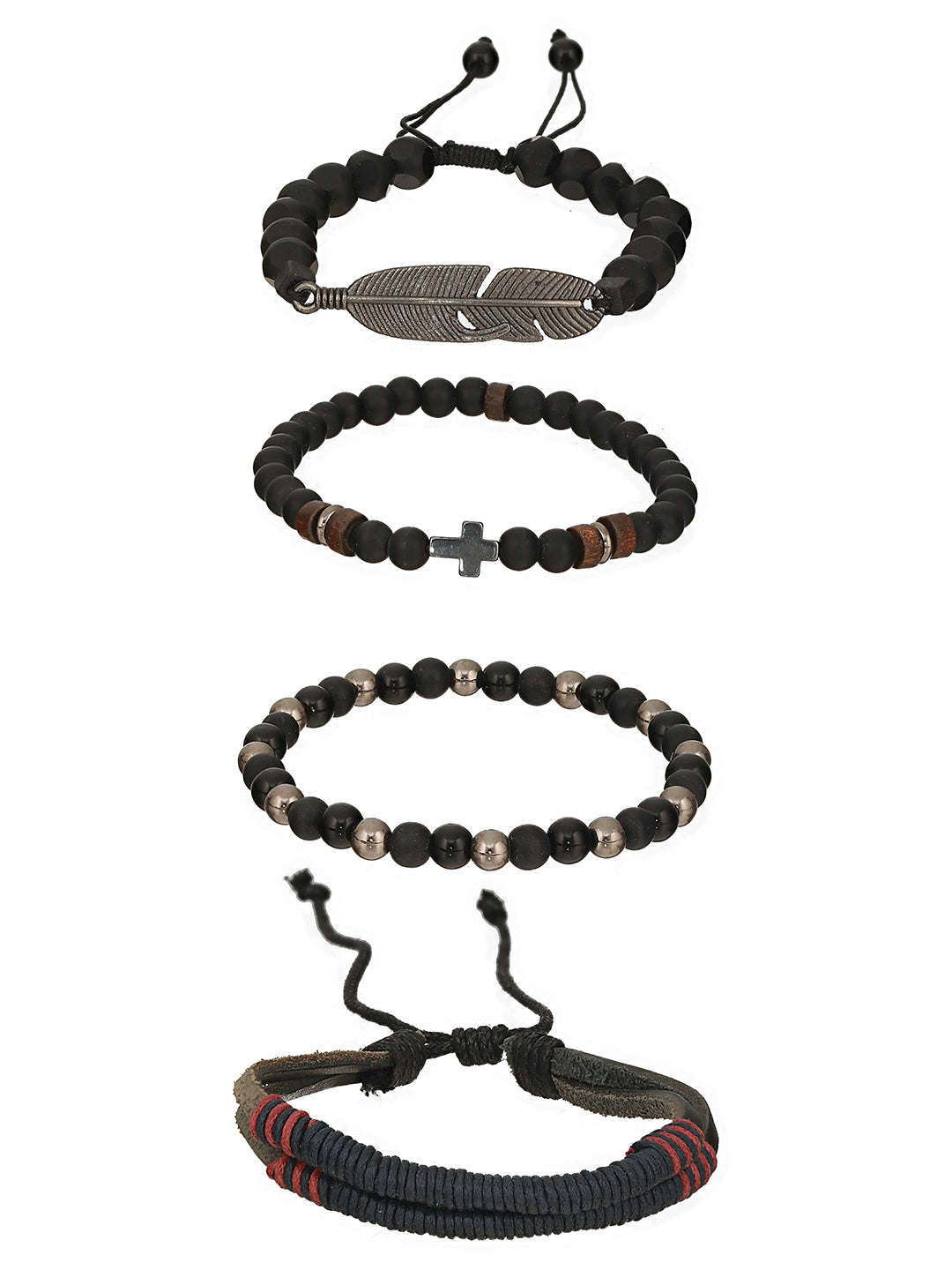 Men Pack of 4 Black & Blue Multistrand Bracelets
