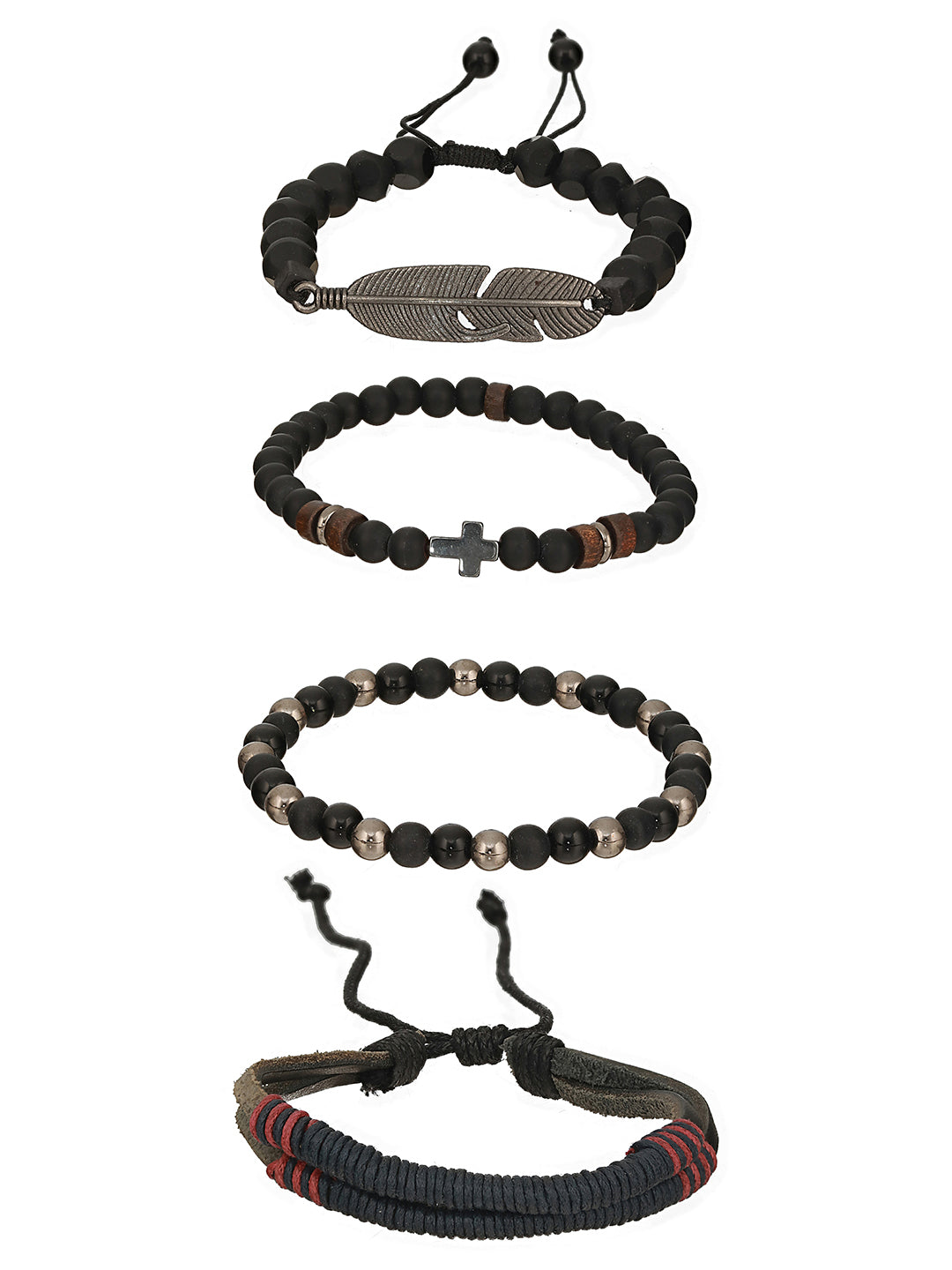 Men Pack of 4 Black & Blue Multistrand Bracelets - Jazzandsizzle