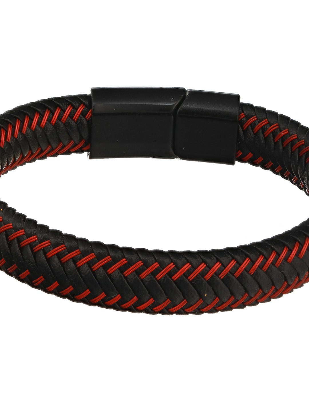 Men Black & Red Leather Wraparound Bracelet - Jazzandsizzle