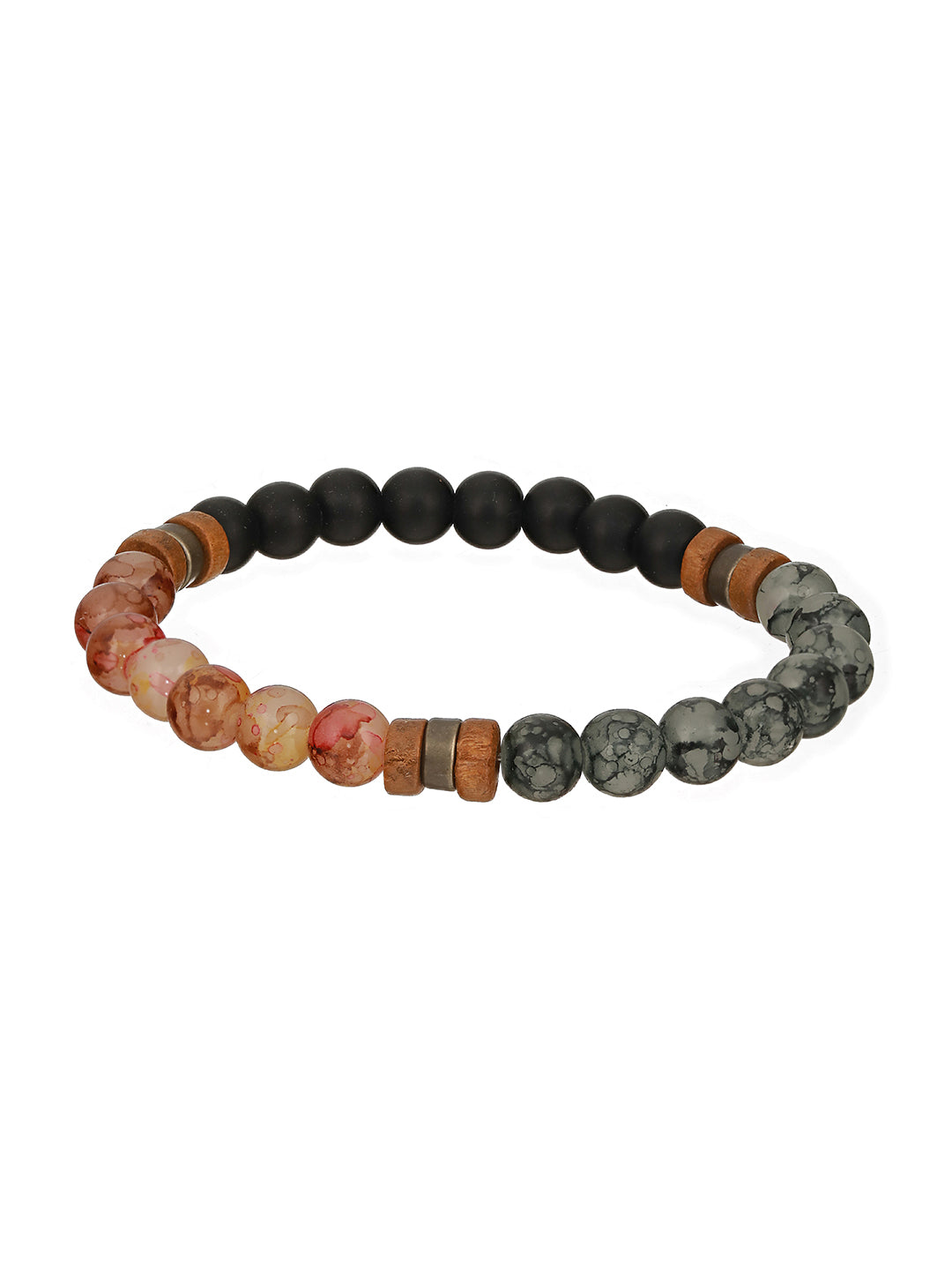 Men Pack Of 4 Black & Brown Beads Elasticated Bracelet - Jazzandsizzle