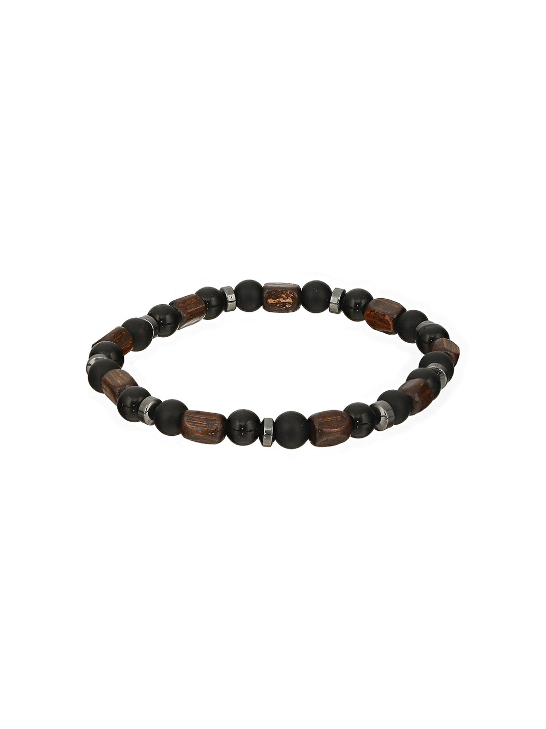 Men Pack Of 4 Black & Brown Beads Elasticated Bracelet - Jazzandsizzle