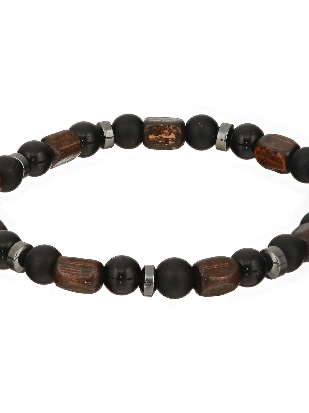 Men Pack Of 4 Black & Brown Beads Elasticated Bracelet - Jazzandsizzle