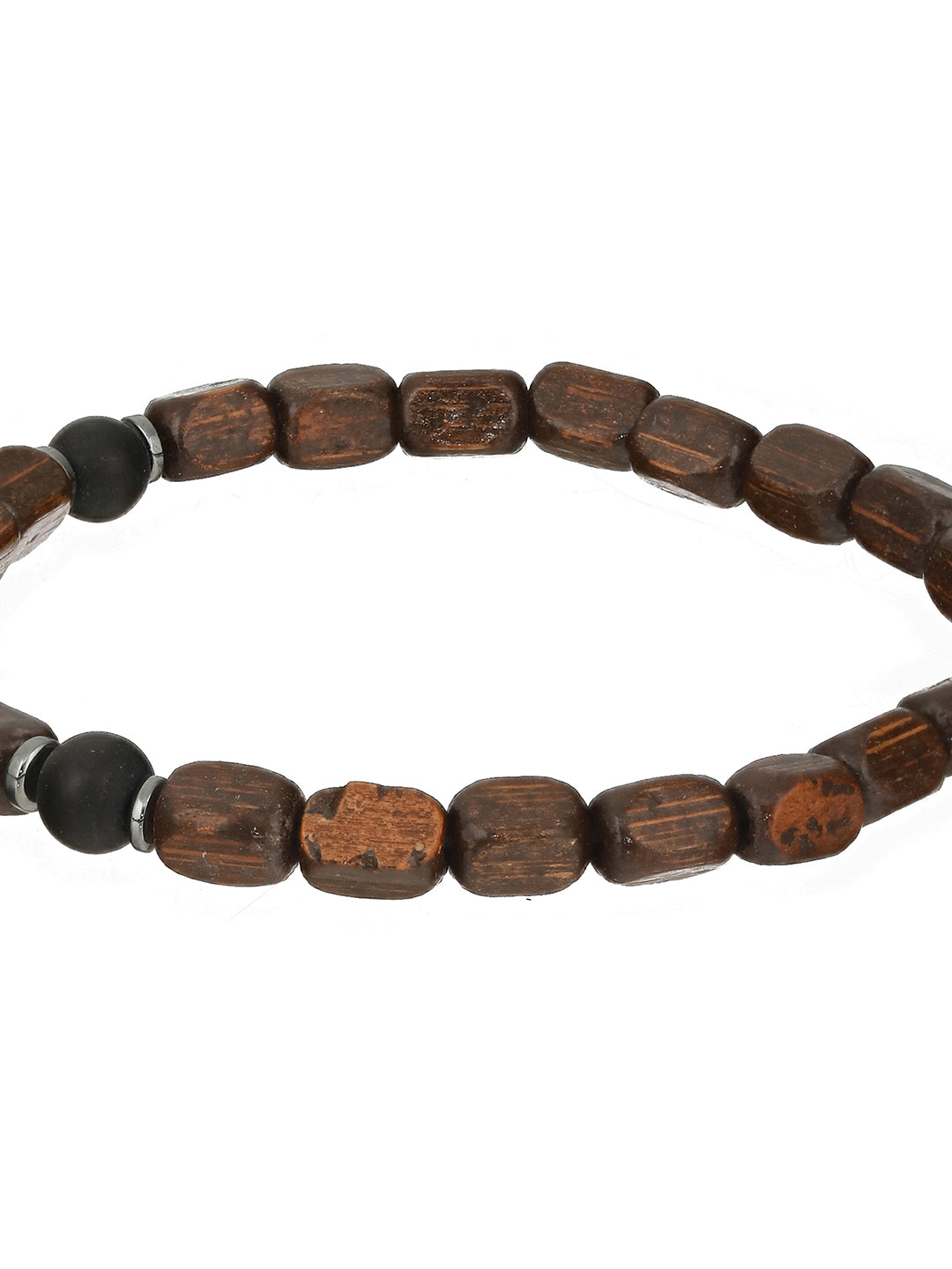 Men Pack of 4 Brown & Black Beads Elasticated & Handcrafted Bracelet - Jazzandsizzle