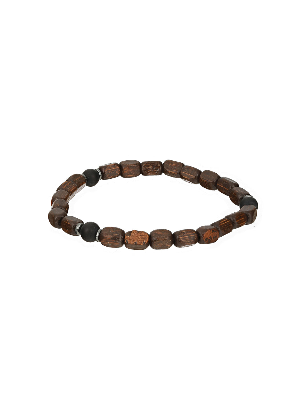 Men Pack of 4 Brown & Black Beads Elasticated & Handcrafted Bracelet - Jazzandsizzle