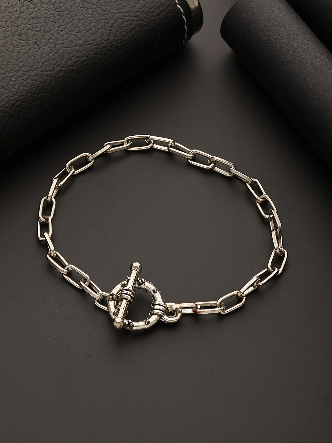 Men Silver-Toned Rhodium-Plated Link Bracelet - Jazzandsizzle