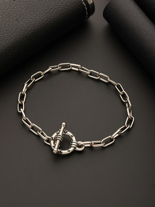 Men Silver-Toned Rhodium-Plated Link Bracelet - Jazzandsizzle