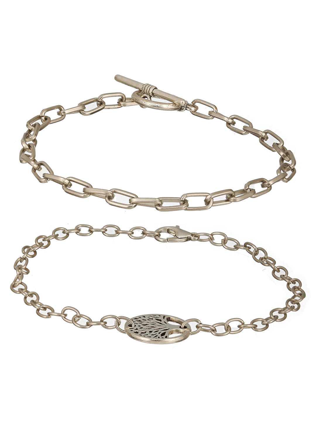 Men Silver-Toned Rhodium-Plated Pack of 2 Link Bracelet - Jazzandsizzle