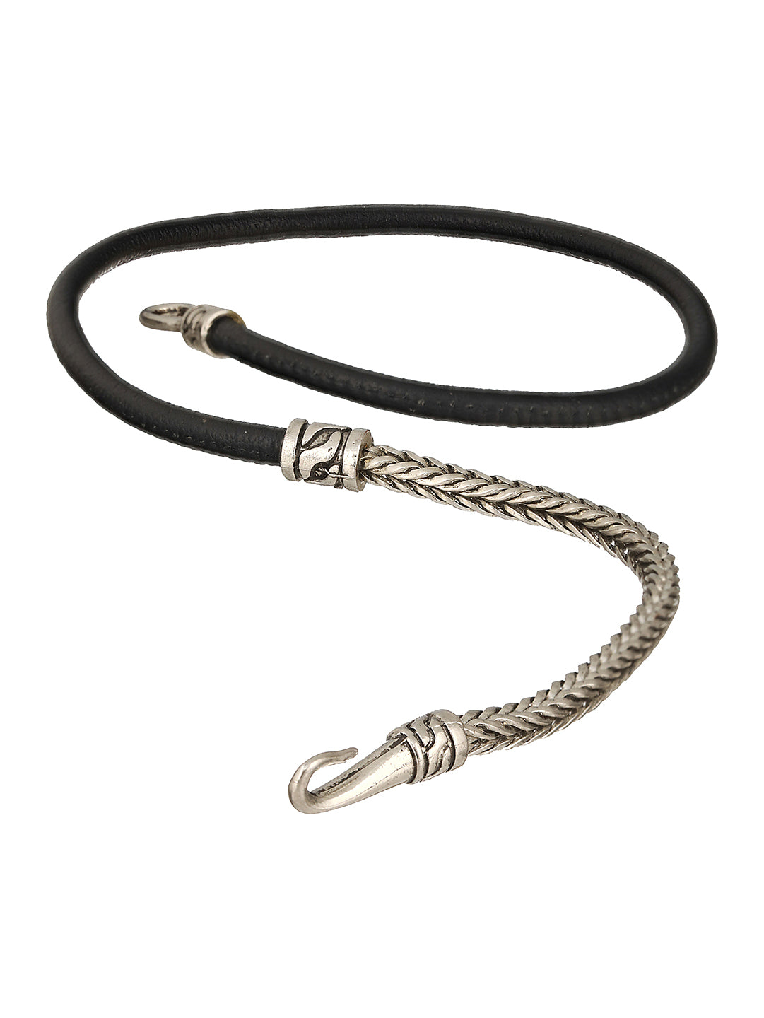 Men Silver Toned Black Wraparound Bracelet - Jazzandsizzle